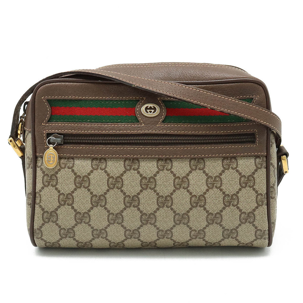 Gucci GG Plus Sherry Shoulder Bag Pochette Leather Beige Cream Mocha Brown